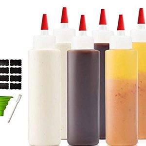 6-Pack Premium Plastic Condiment Squeeze Squirt Bottles For Sauces and Dips